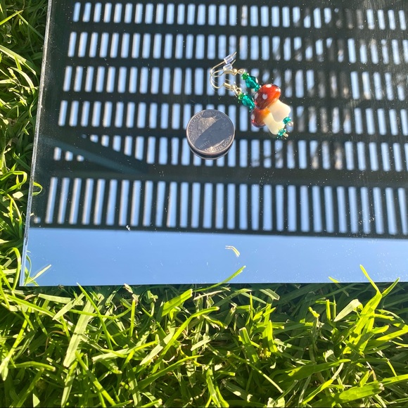 🍄handcrafted blue & brown mushroom earrings🍄 - Picture 2 of 3